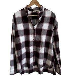 Como Blu Plaid Flannel Shirt Ruffle Collar Long Sleeve Button Down‎ Top M